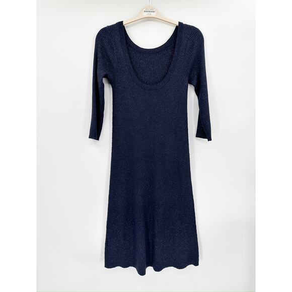 Anthropologie Selena Metallic Shimmer Navy Blue Knit Midi Dress Size Small - Picture 3 of 7